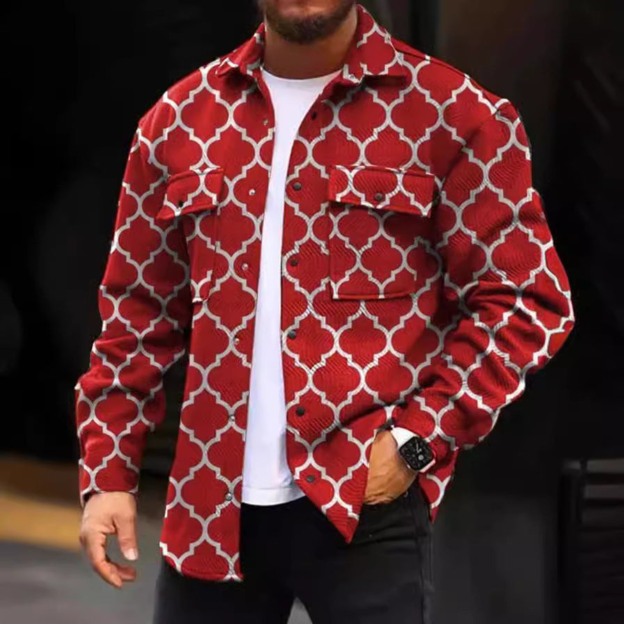 Men's jacket – Straight cut – Geometric pattern – Structured cotton fabric – Casual style
