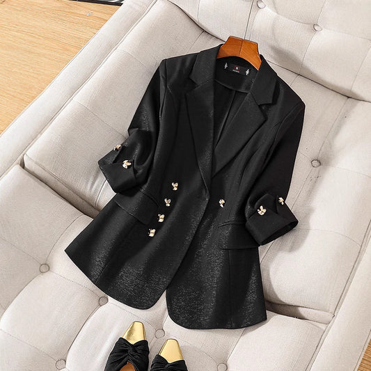 Blazer for women – Fitted cut – Three-quarter sleeves – Smooth fabric – Decorative buttons