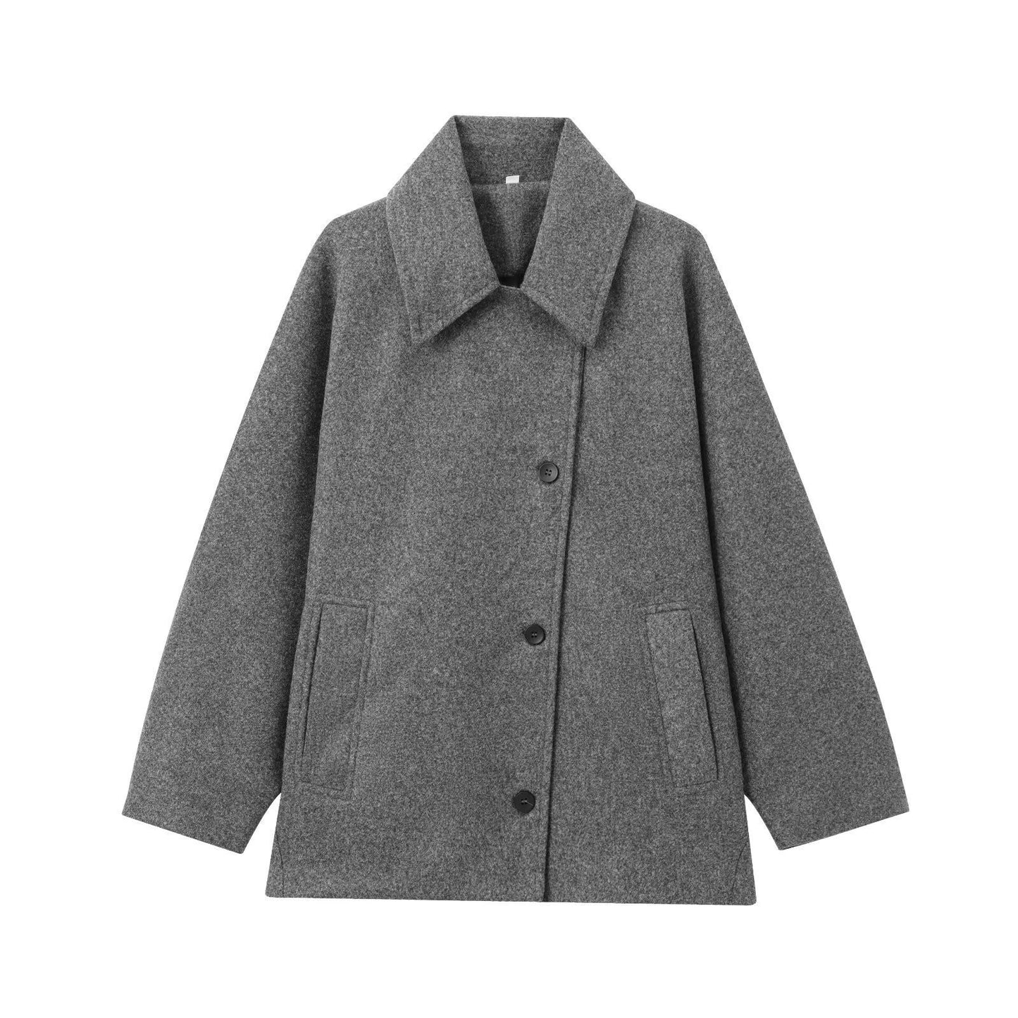 Veste en laine femme – Coupe oversize – Col large – Boutonnage avant – Poches plaquées
