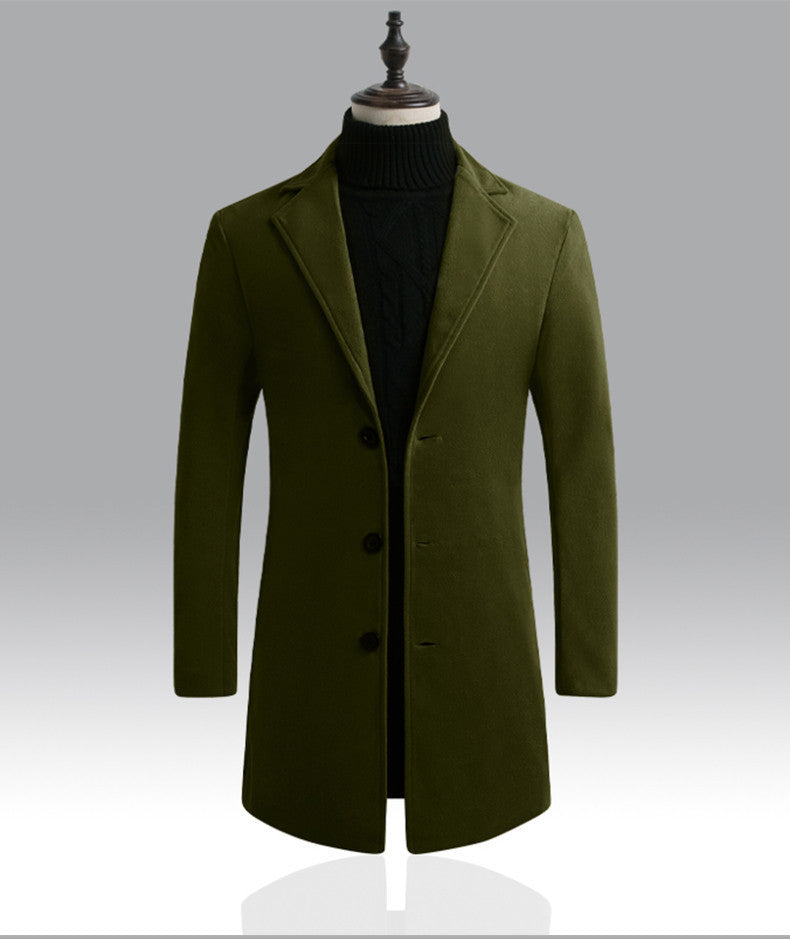 Men's mid-length coat – Slim fit – Wool-effect fabric – Tailored buttoned collar