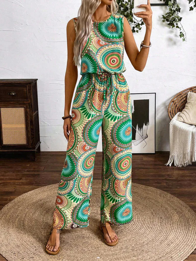 Women's jumpsuit – Relaxed fit – Wide legs – Sleeveless – Bold print