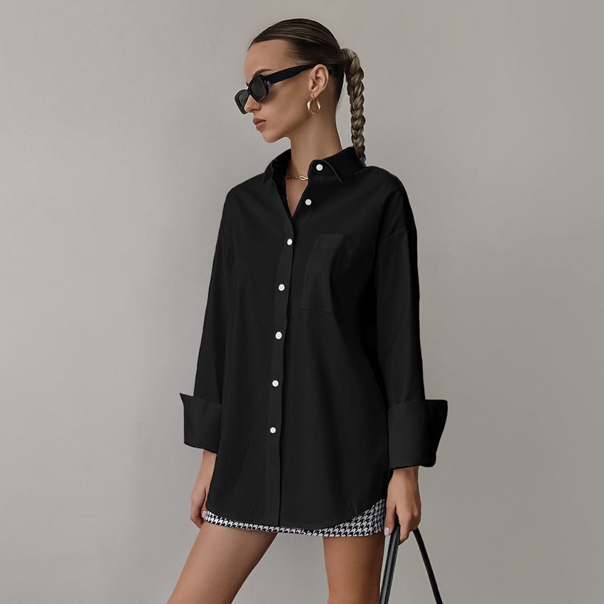 Chemise femme – Coupe oversize – Coton mélangé respirant – Manches longues