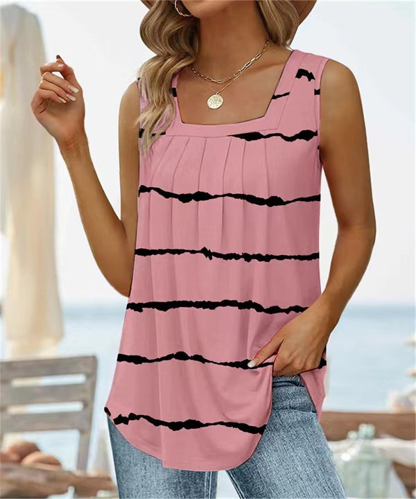 Women's Tank Top – Relaxed Fit – Square Neck – Floral Print – Breathable Fabric
