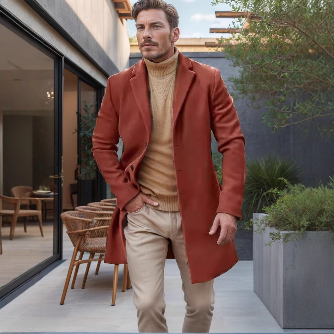 Manteau homme en laine – Coupe classique – Longueur mi-cuisse – Col à revers – Boutonnage devant