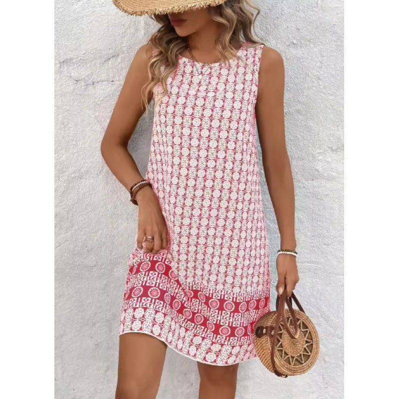 Straight women's dress – Sleeveless – Relaxed fit – Turtle print