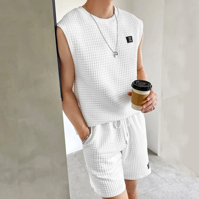 Men's Set Tank Top and Shorts – Textured Knit – Relaxed Fit – Casual Outfit