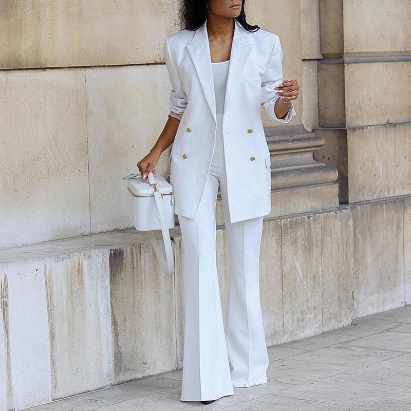 Ensemble Pantalon Blazer Femme – Coupe Décontractée – Taille Haute – Tissu Respirant