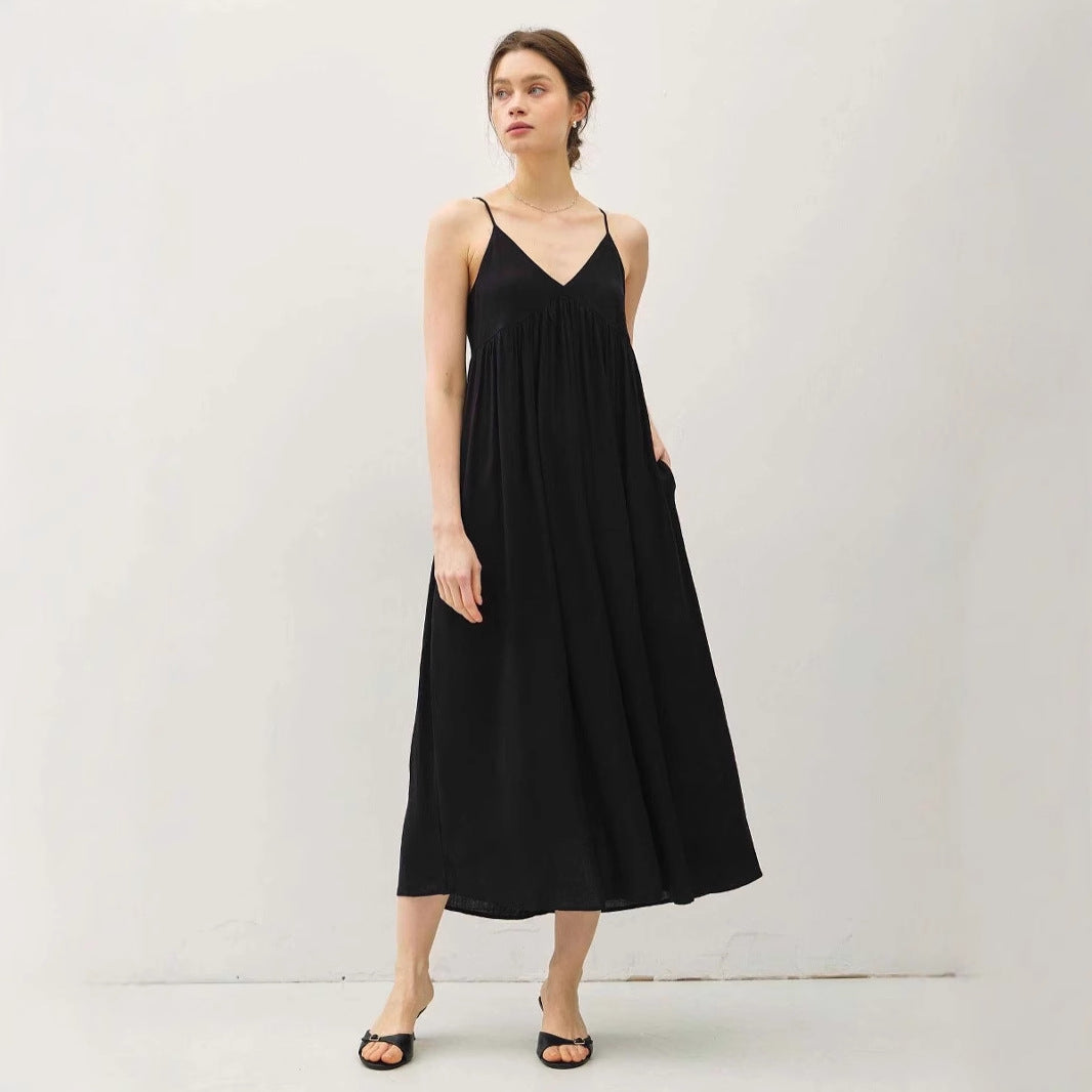 Robe longue femme – Coupe fluide – Bretelles fines – Décolleté en V