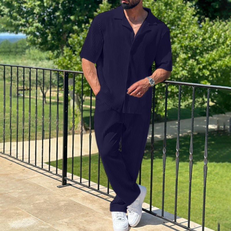 Men's Athleisure Set – Relaxed Loose Fit – Short-Sleeve Shirt & Long Pants