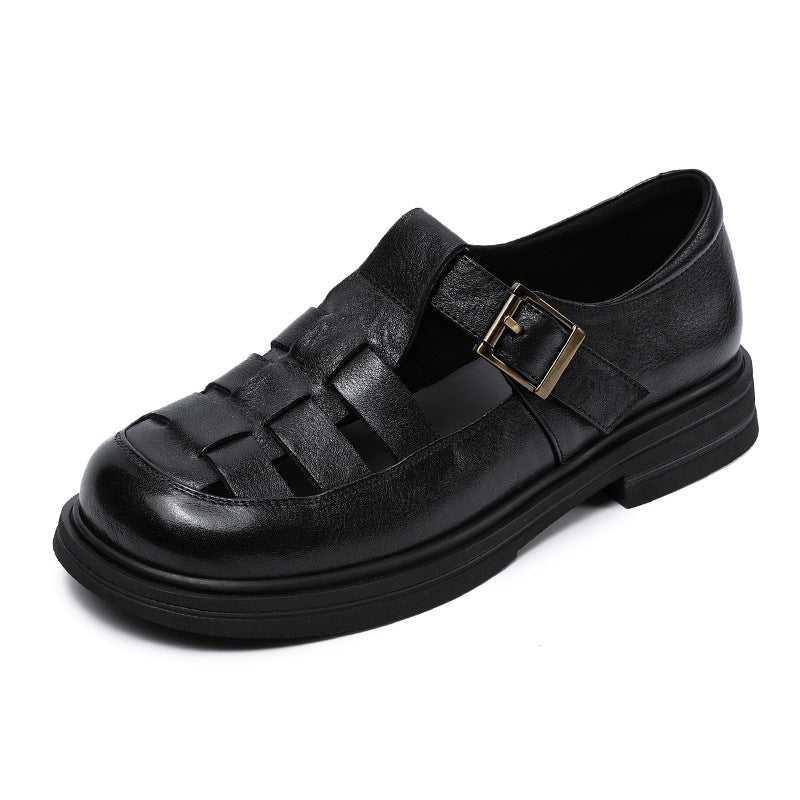 Women's flat sandals – Roman style – Cut-out design with buckle strap