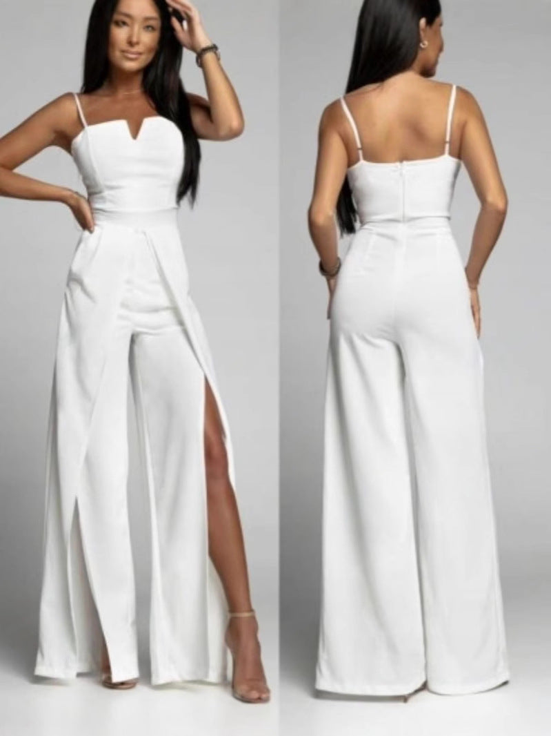 Women's jumpsuit – Strapless – Slim fit – Wide split-leg trousers – Luxury fabric