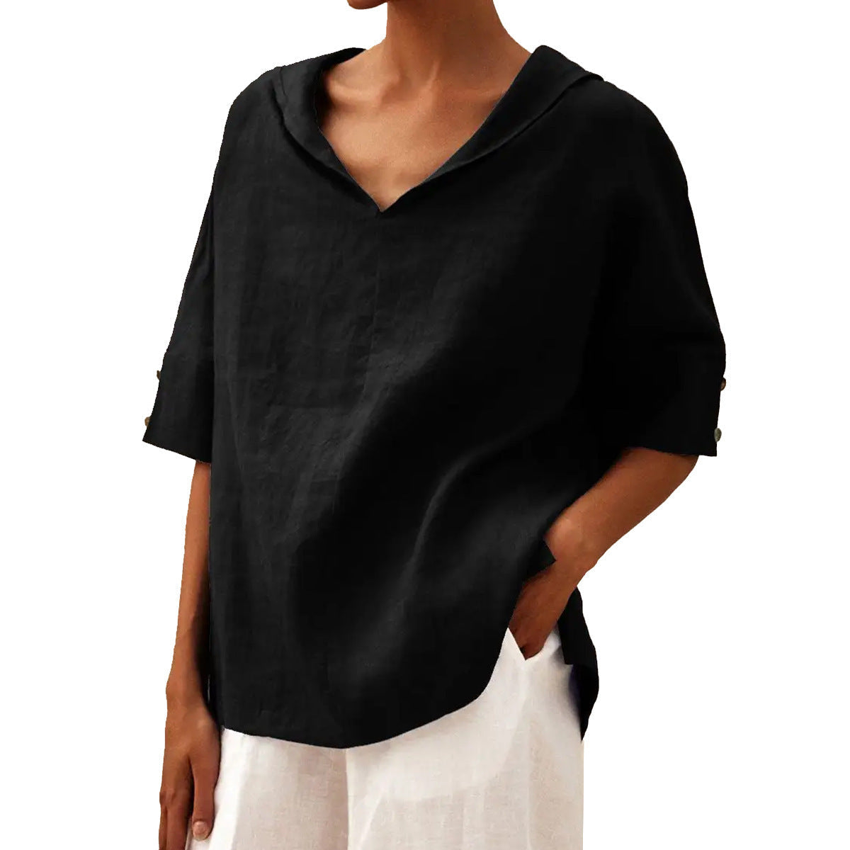 Women's top – Relaxed fit – Breathable fabric – V-neck – Mid-length sleeves