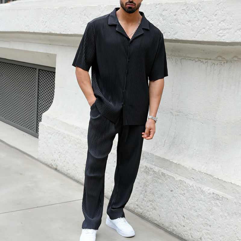 Men's Athleisure Set – Relaxed Loose Fit – Short-Sleeve Shirt & Long Pants