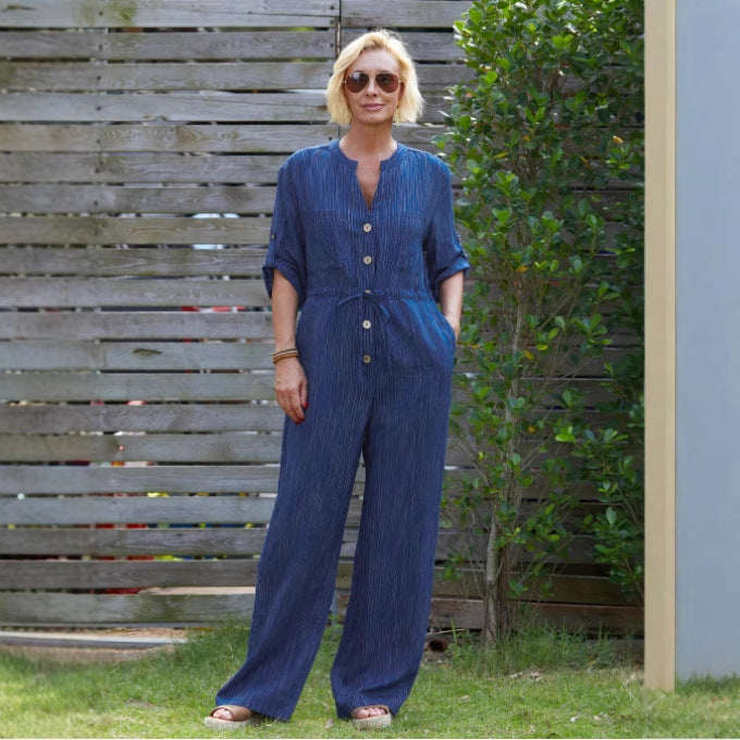 Women's jumpsuit – Relaxed fit – Breathable cotton – Adjustable waist – Total length