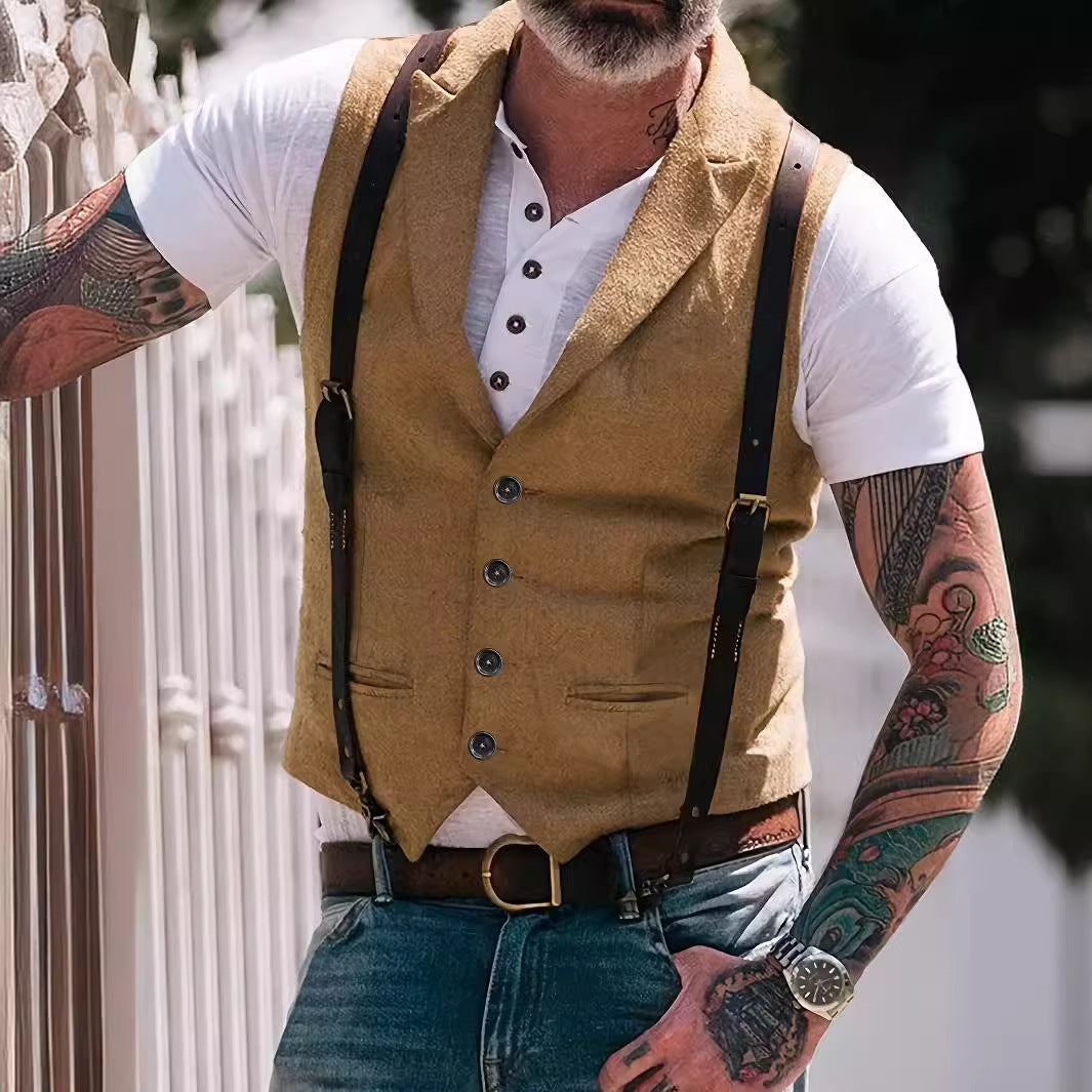 Gilet homme – Coupe slim – Tissu structuré respirant – Revers cranté – Style chic