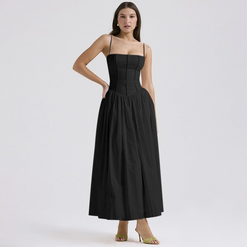 Robe femme midi – Coupe ajustée – Coton doux – Col carré – Bretelles fines