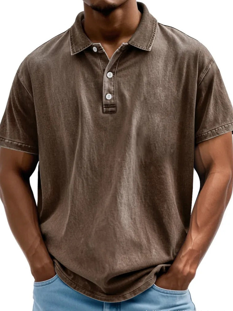 Men's polo – Relaxed fit – Natural fibers – Faded retro style – Short sleeves