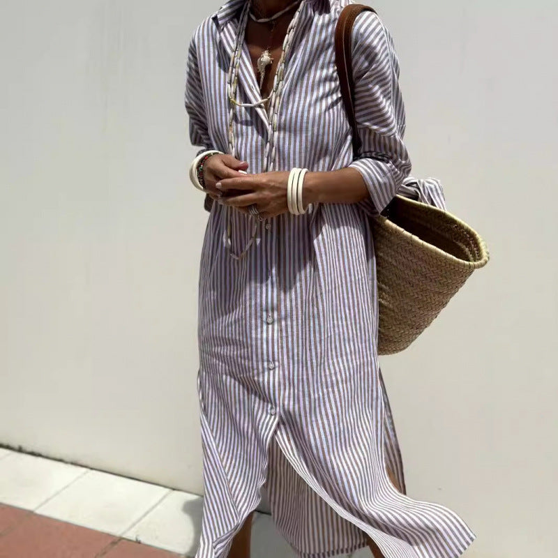 Women's Shirt Dress – Straight Cut – Buttoned – Midi Length – Breathable Fabric