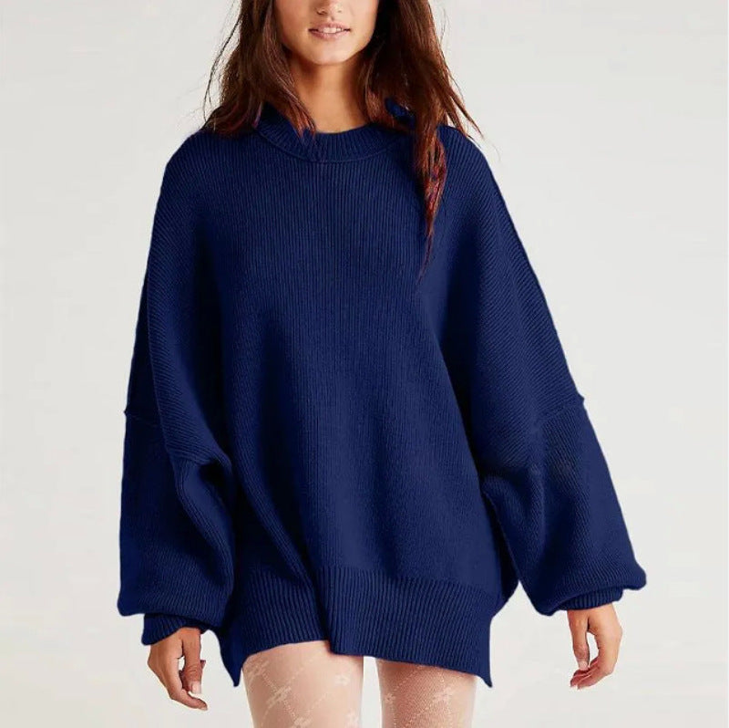 Pull Femme – Maille Douce – Coupe Oversize – Manches Longues – Fentes Côtés