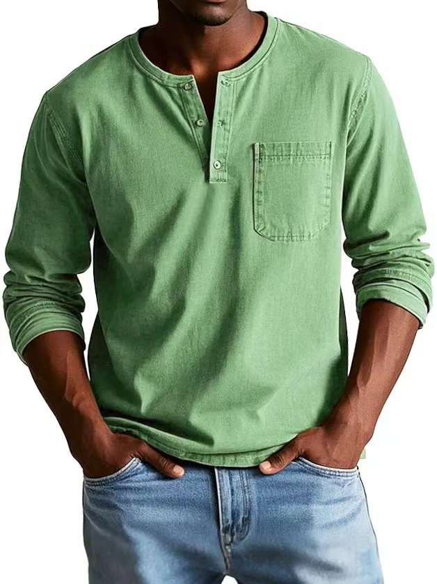 T-shirt men's long sleeves – Slim fit – Breathable fabric – Buttoned collar with pocket