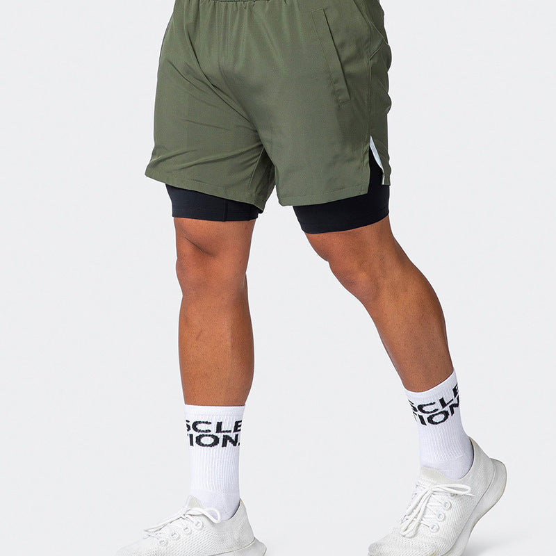 Men's sports shorts – Slim fit – Double layer – Breathable fabric – Elastic waistband