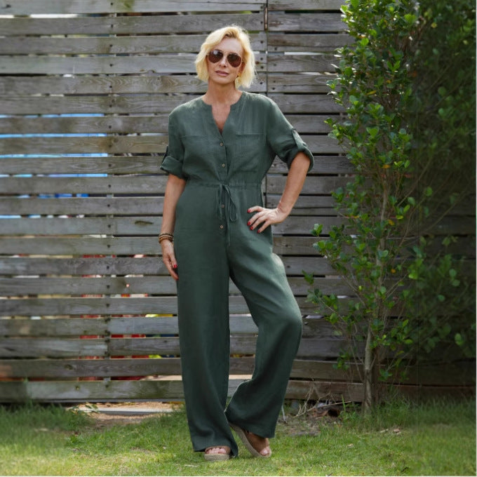 Women's jumpsuit – Relaxed fit – Breathable cotton – Adjustable waist – Total length