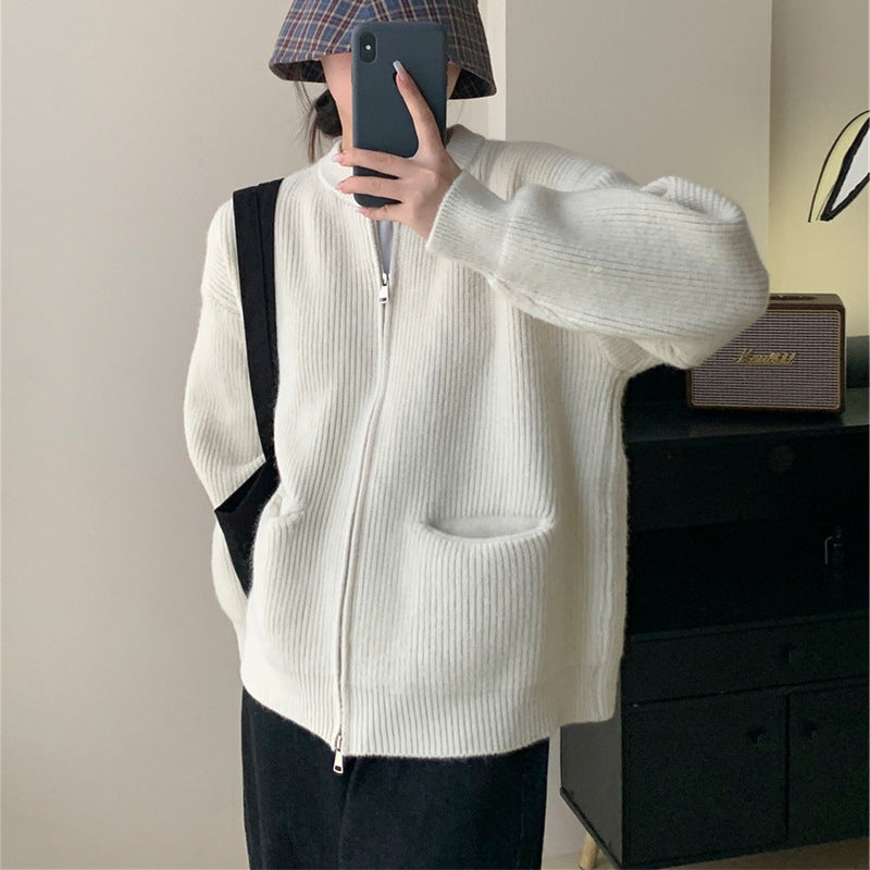 Gilet femme en maille – Coupe oversize – Fermeture double zip – Maille côtelée douce