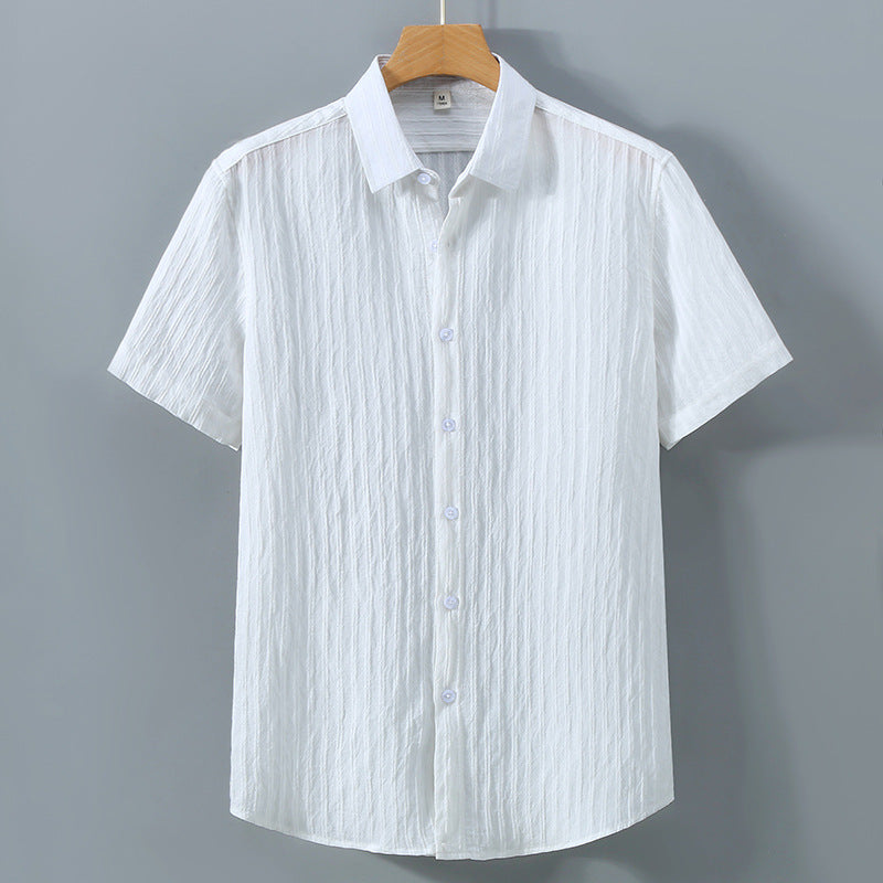 Chemise homme boutonnée – Coupe décontractée – Manches courtes – Tissu texturé respirant