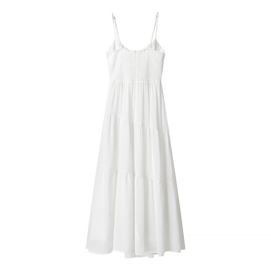 Robe longue femme – Coton léger – Bretelles fines – Dos nu – Jupe à volants