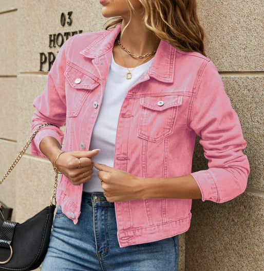 Veste en jean femme – Coupe cintrée – Col classique – Boutonnage frontal – Style décontracté