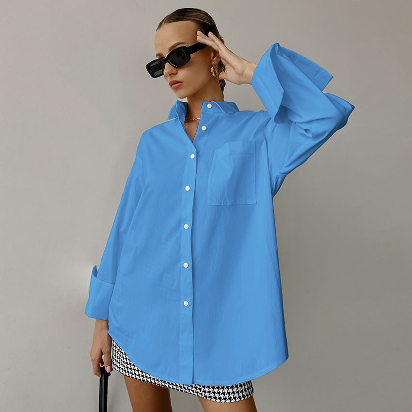 Chemise femme – Coupe oversize – Coton mélangé respirant – Manches longues