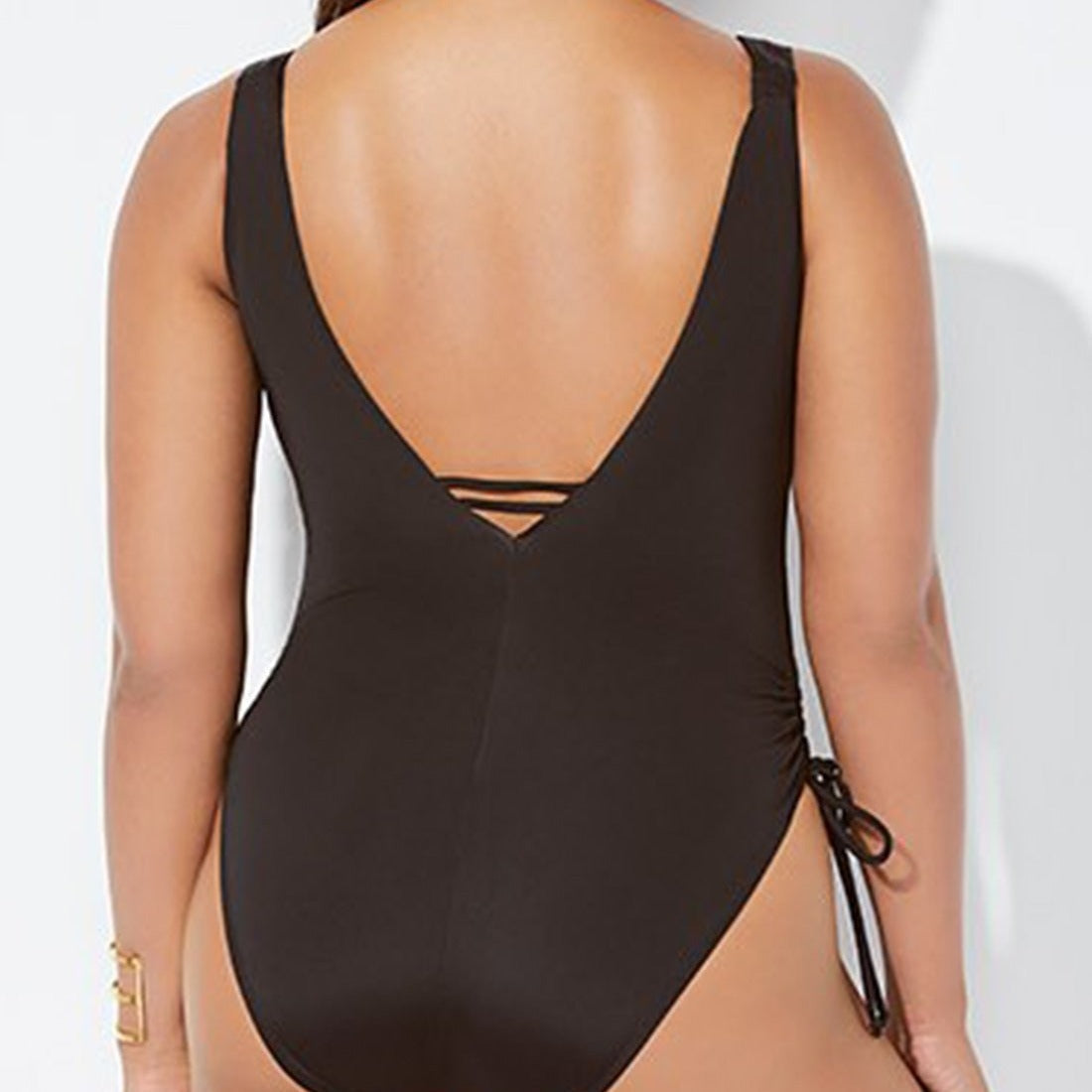 Women's 1 piece swimsuit – Plunging neckline – Side ruching – Fitted cut