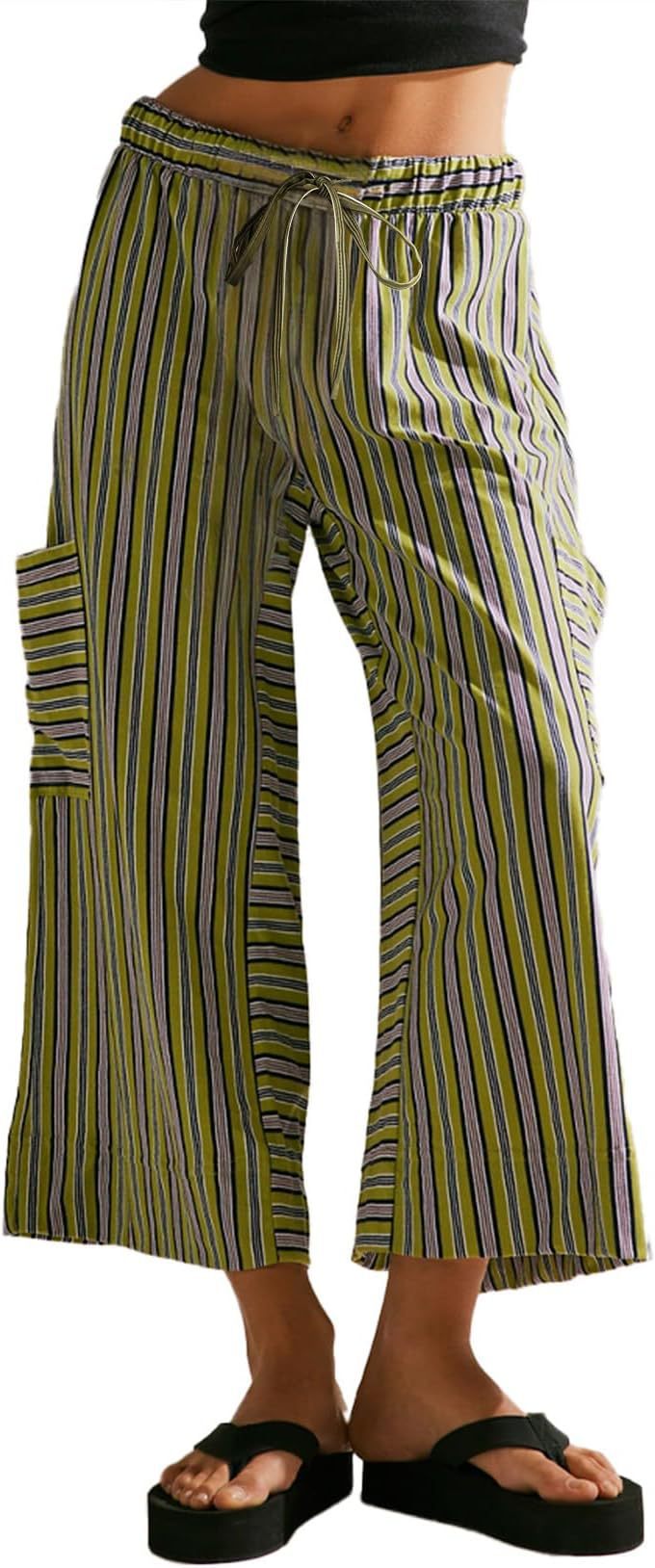 Wide women's pants – Relaxed fit – Breathable fabric – Vertical stripes
