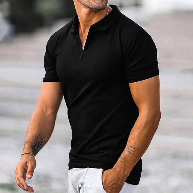 Polo men's zip-up – Slim fit – Short sleeves – Breathable fabric – Casual style