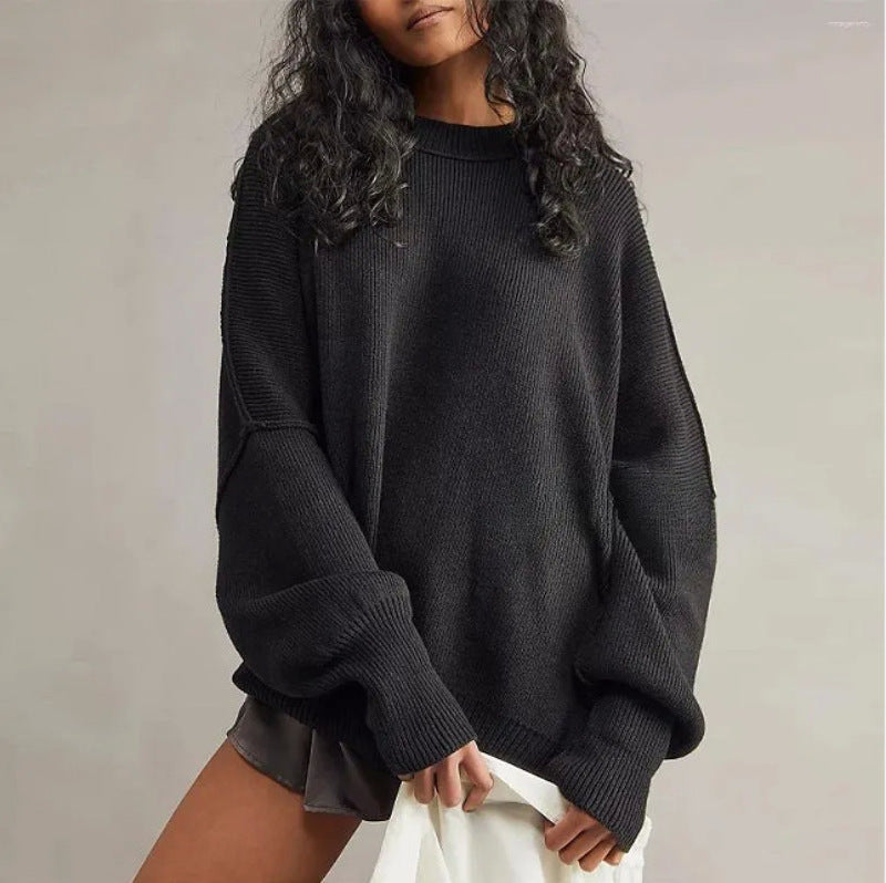 Pull Femme – Maille Douce – Coupe Oversize – Manches Longues – Fentes Côtés