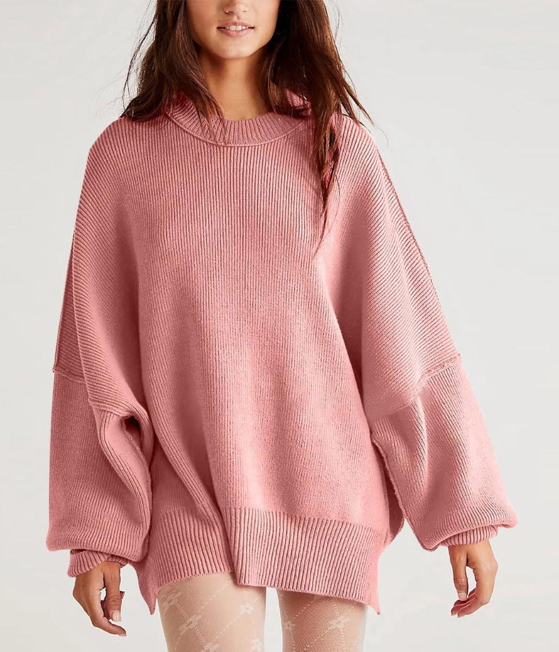 Pull Femme – Maille Douce – Coupe Oversize – Manches Longues – Fentes Côtés