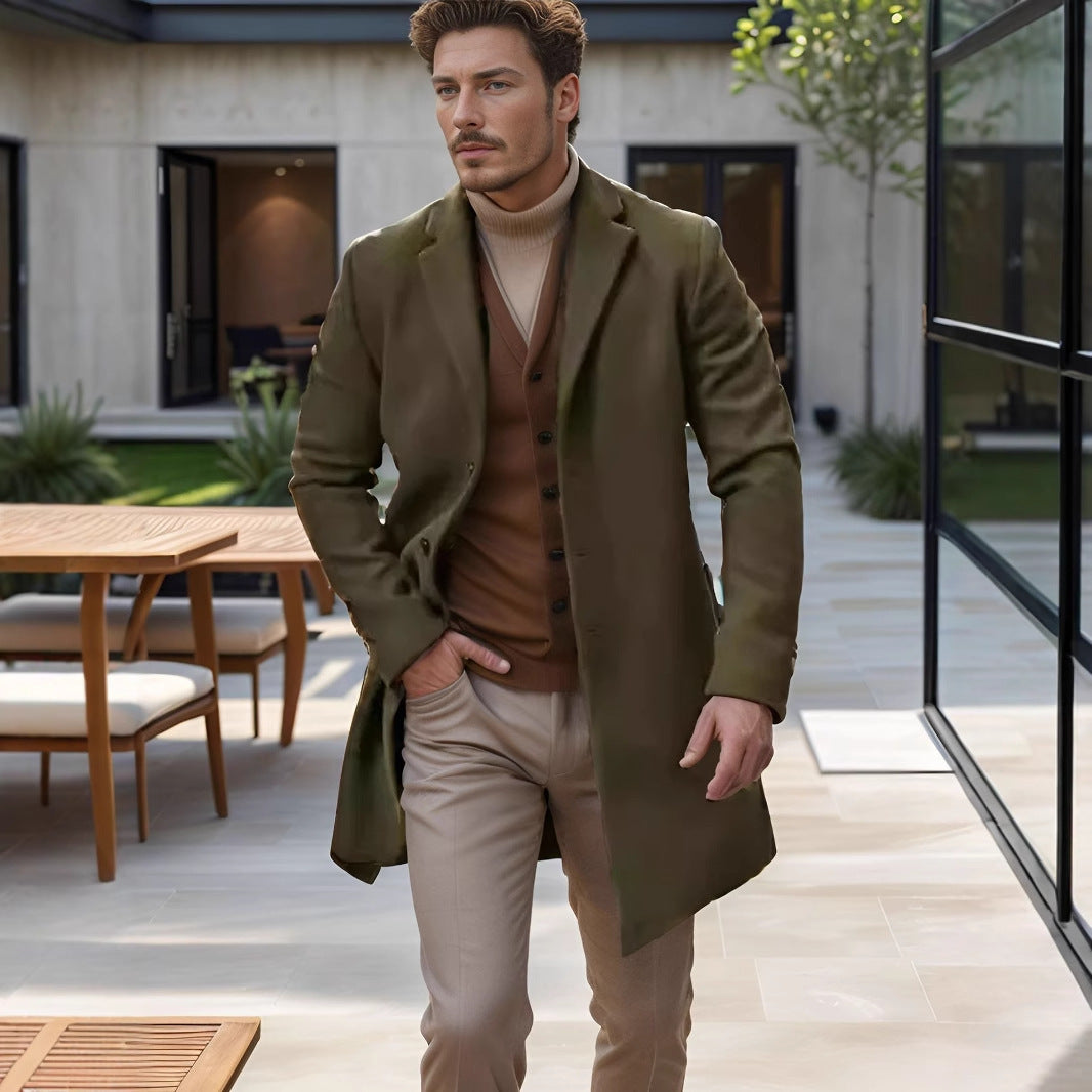 Manteau homme en laine – Coupe classique – Longueur mi-cuisse – Col à revers – Boutonnage devant