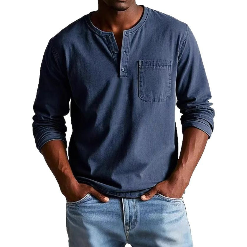 T-shirt men's long sleeves – Slim fit – Breathable fabric – Buttoned collar with pocket