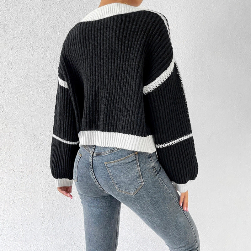 Gilet Femme – Maille Douce – Coupe Courte – Manches Bouffantes – Décolleté V