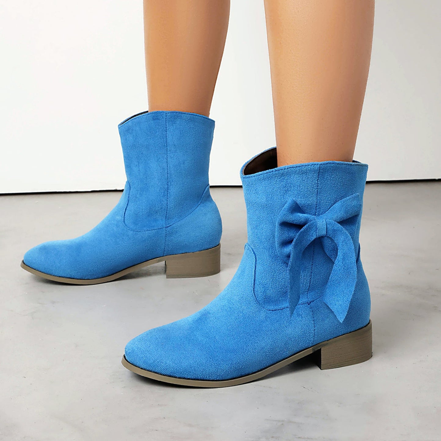 Bottines femme – Confort décontracté – Finition douce – Nœud décoratif – Talon bas