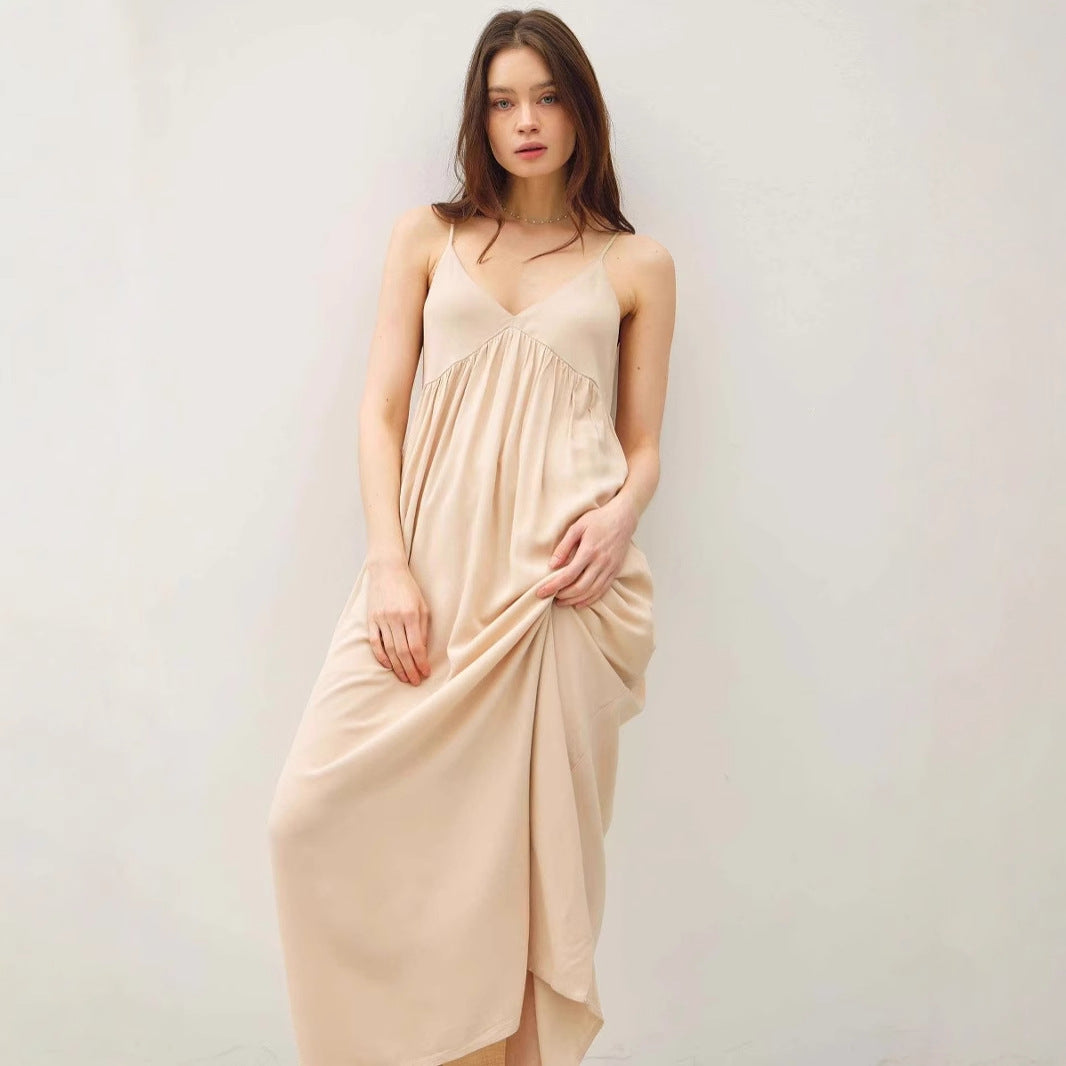 Robe longue femme – Coupe fluide – Bretelles fines – Décolleté en V