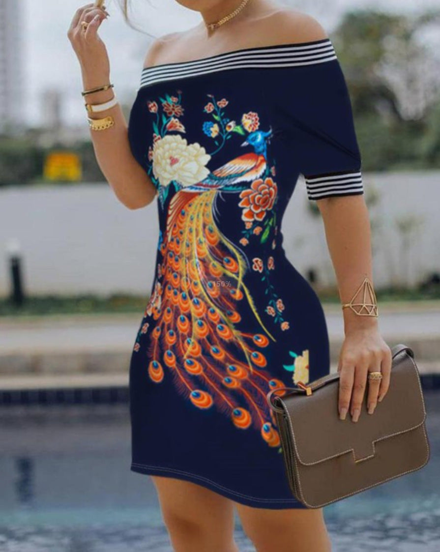 Robe femme épaules dénudées – Coupe ajustée – Mini – Imprimé graphique artistique