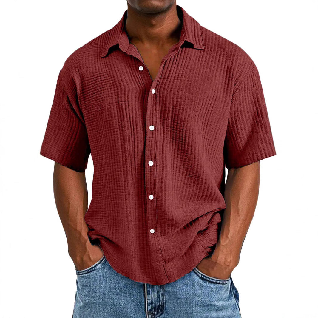 Men's short-sleeve shirt – Relaxed fit – Crinkled fabric – Full button fastening