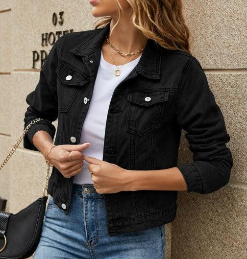 Veste en jean femme – Coupe cintrée – Col classique – Boutonnage frontal – Style décontracté