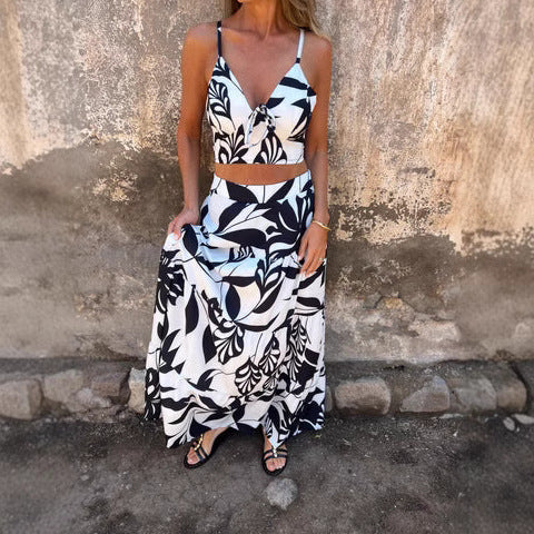 Women's Set – Knotted Crop Top – Long Flowing Skirt – Breathable Fabric