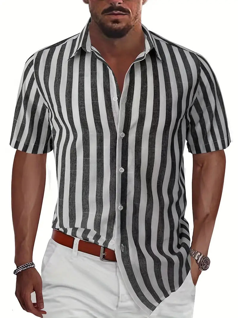 Men's shirt – Relaxed fit – Short sleeves – Cotton – Striped pattern