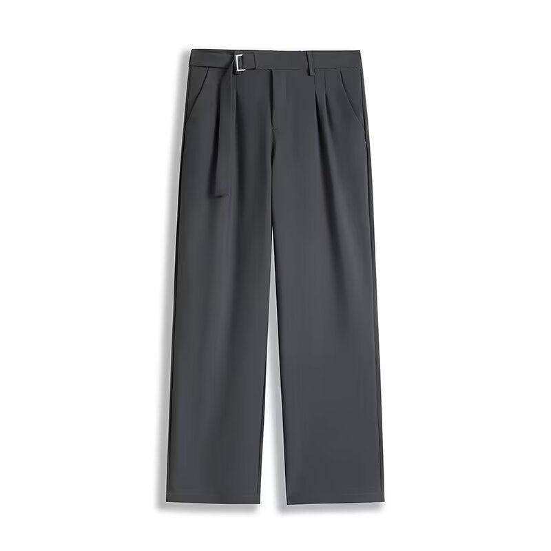 Men's straight pants – Relaxed fit – Breathable fabric – Belted waist – Pockets
