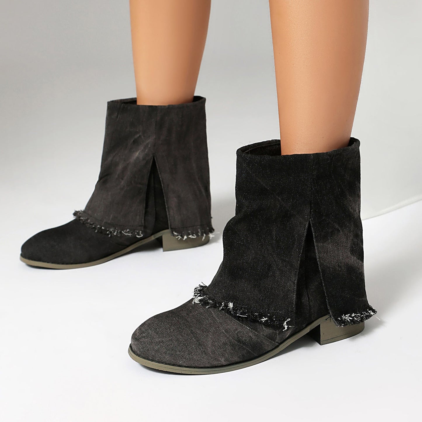 Bottines femme – Bout rond – Talon bas – Style décontracté – Enfilage facile