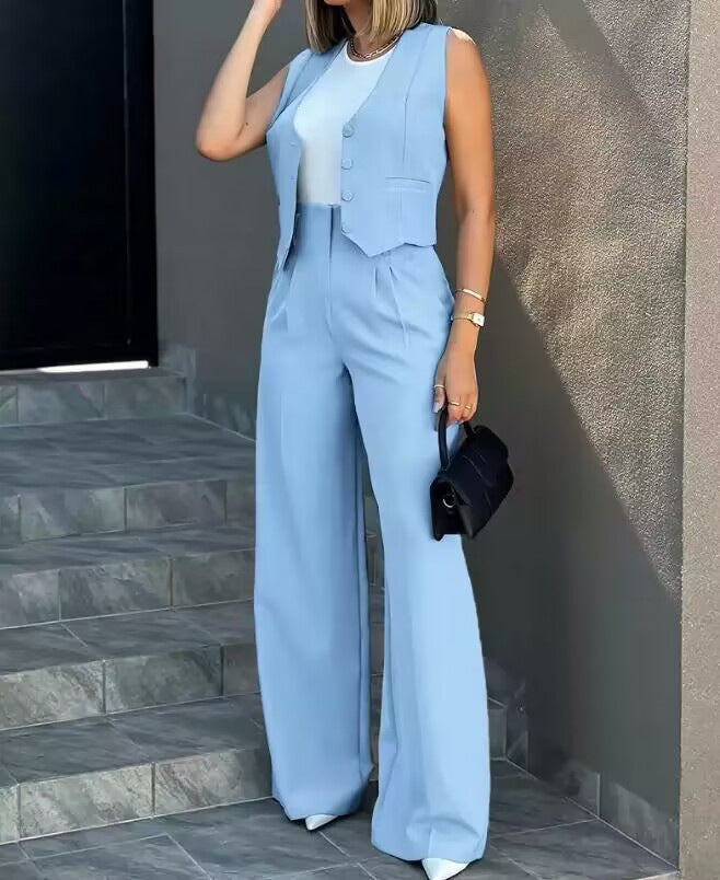 Women's Set Vest and Pants – Tailored Cut – High Waist – Wide Leg