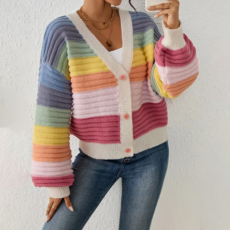 Cardigan femme – Coupe oversize – Maille épaisse – Boutons – Col en V côtelé